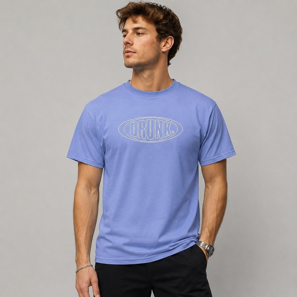 #BUFF Drunk T-Shirt Mens Large Blue  Graphic Streetwear Made in Korea Y2K Casual